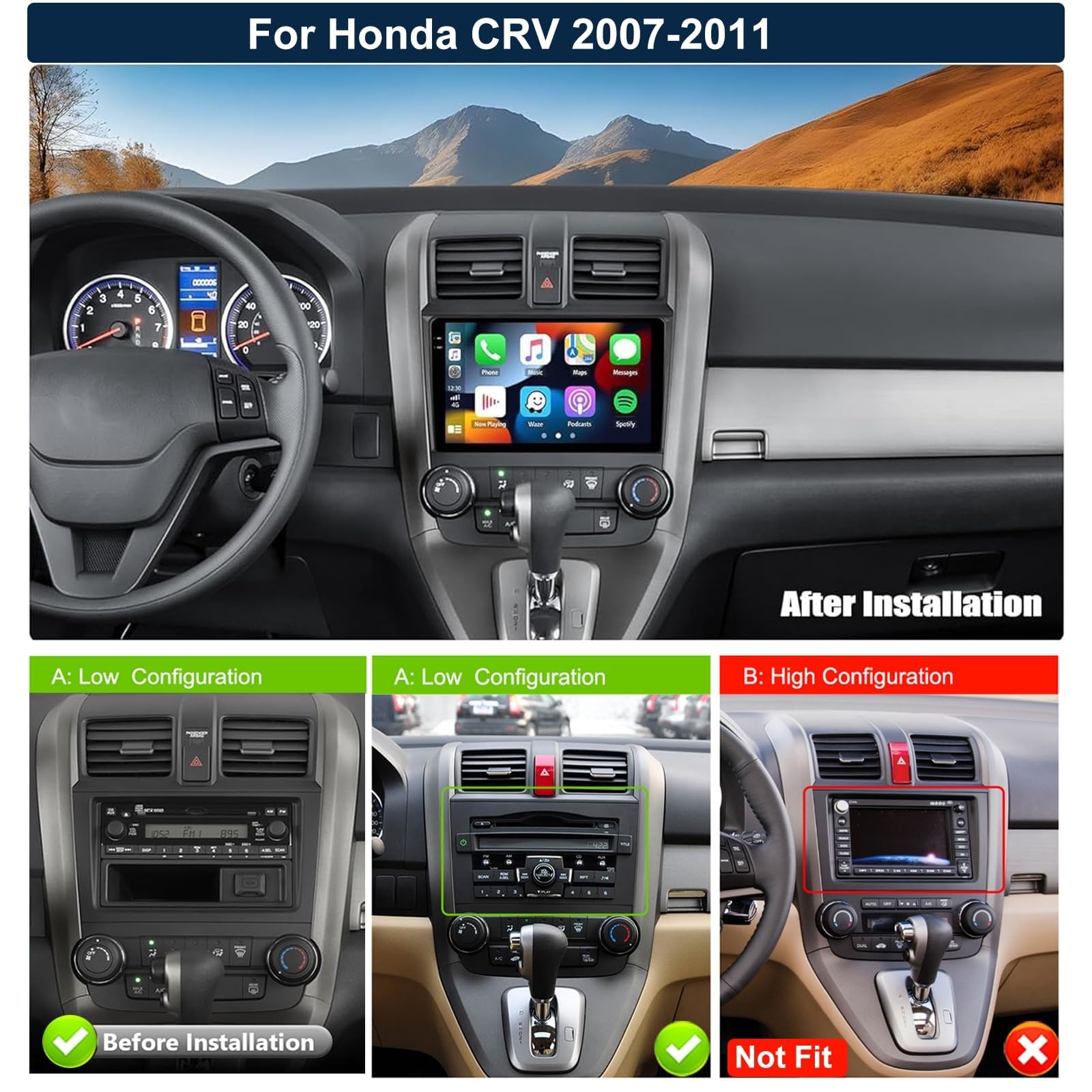 9″ Touchscreen Wireless CarPlay Android Auto Stereo for 2007-2011 Honda CRV