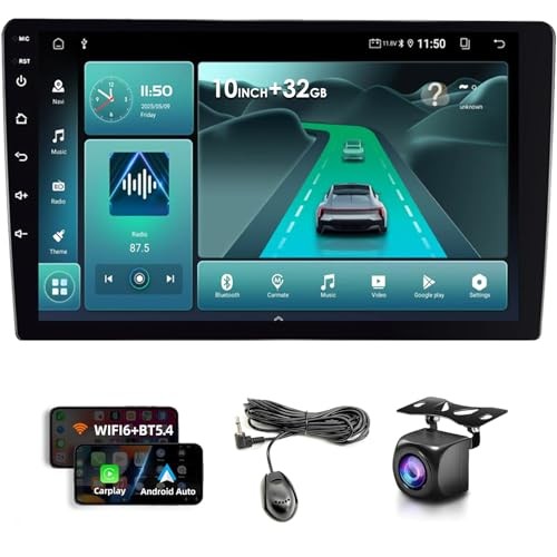 10″ WiFi 6 Wireless CarPlay Android Auto Car Stereo, 32GB Double Din HD Touch