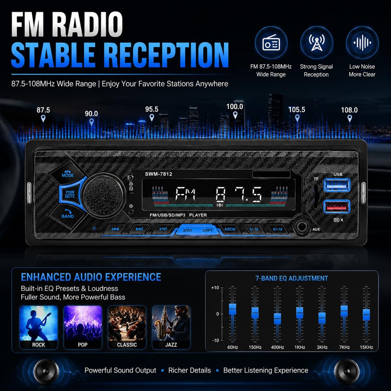 Single Din Car Radio Stereo Bluetooth AI Voice Steering Wheel Control FM USB