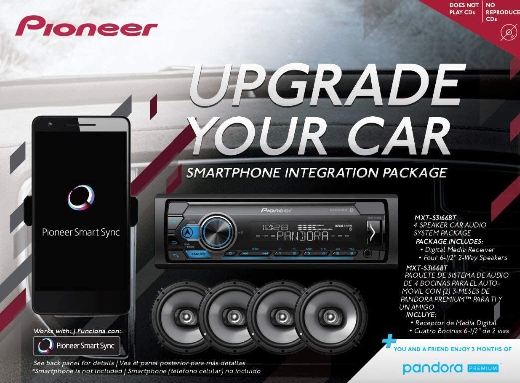 Pioneer Package MXT-S3266BT Car stereo In-dash Receiver + 4) 6.5″ coax speakers