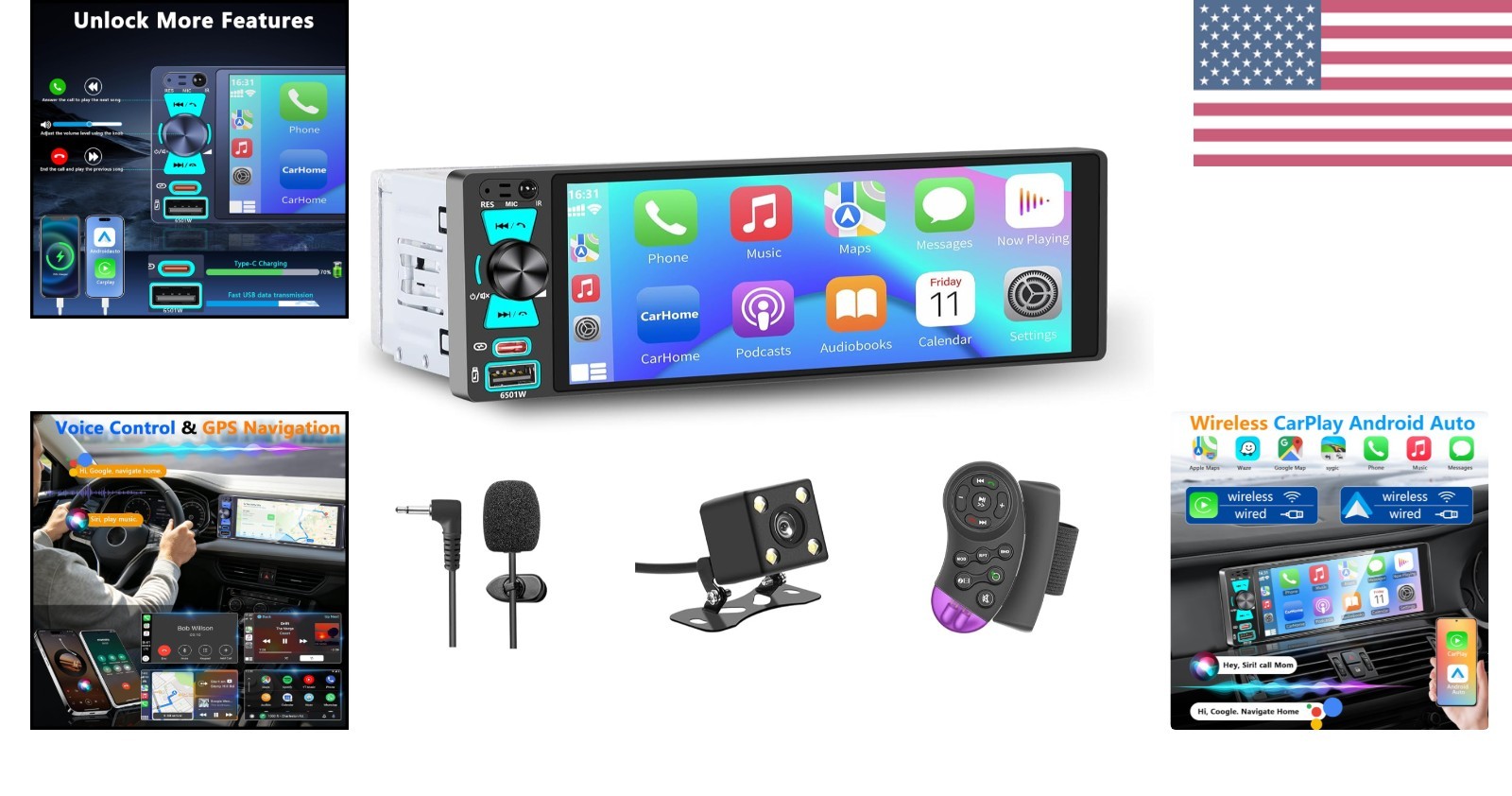 Single Din Radio, 6.5 Inch Touchscreen Car Stereo with Bluetooth Wireless & W…