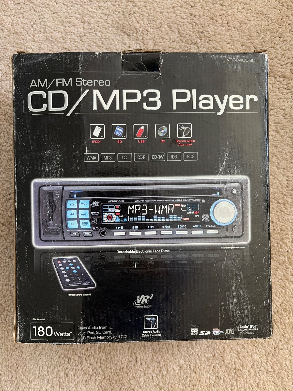VR3 VRCD400-SDU AM/FM CD MP3 Car Stereo USB SD AUX 180W New Open Box