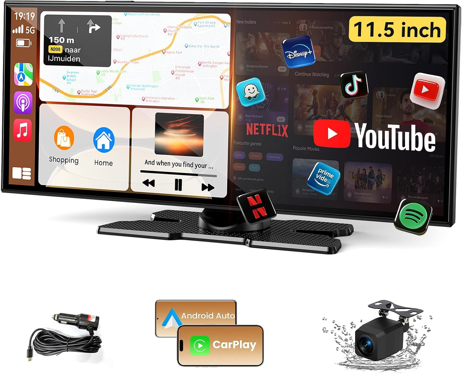 Largest 11.5 Inch Wireless Carplay Screen for Car,Built-In N-Etflix/Youtube/Tikt