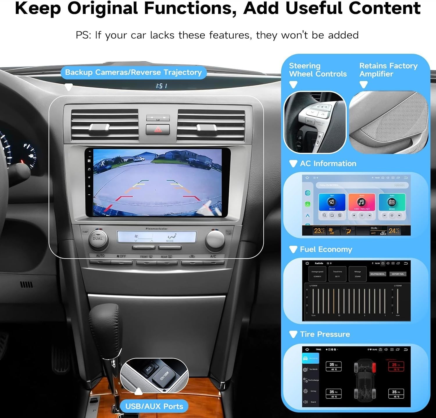 Dasaita Android 13 Car Stereo for Toyota Camry 2007-2011 DTS Support OEM Camera