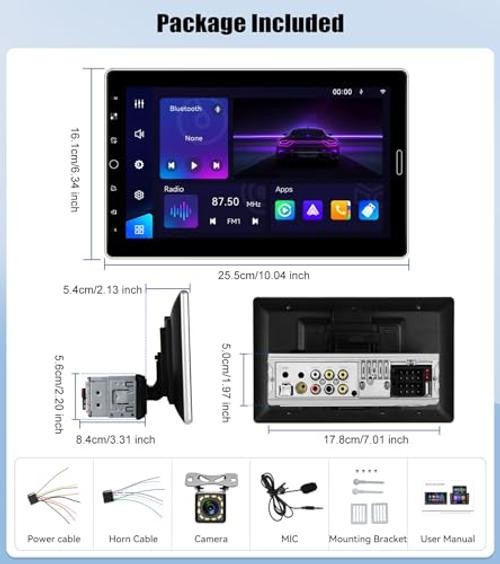 Single Din Car Stereo with Wireless Carplay Android Auto 10.1 Inch IPS P2