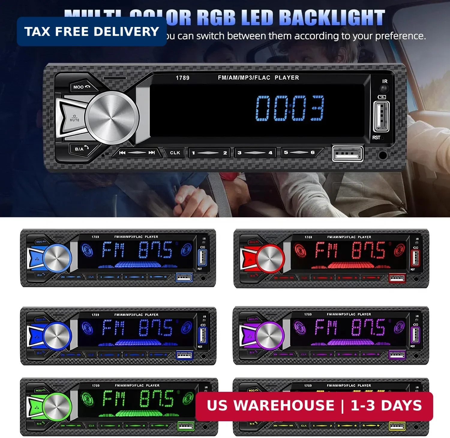 Single Din Car Stereo Bluetooth Hands Free Calling Car Audio Receivers with Digi