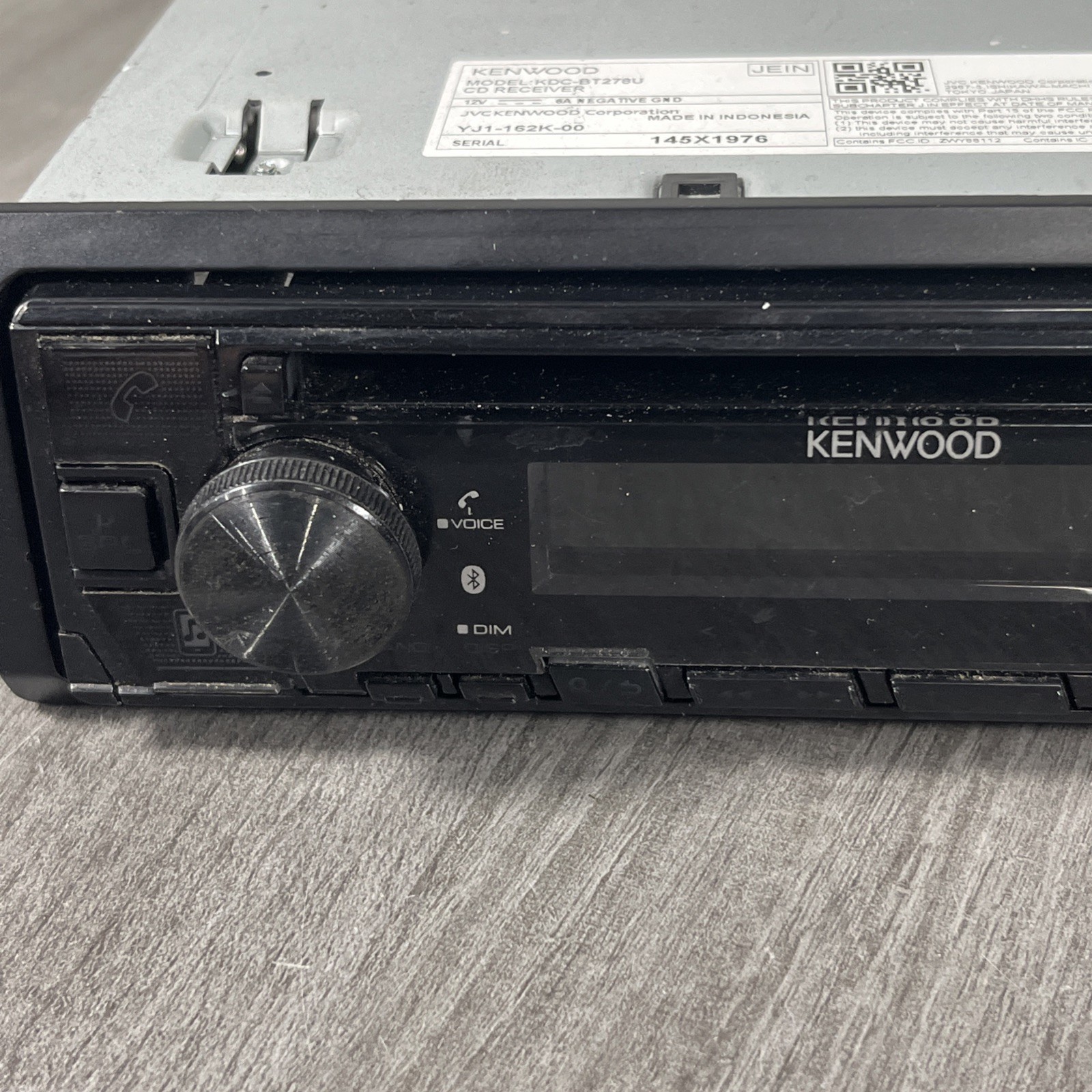 Kenwood CD Receiver with Bluetooth (KDC-BT278U) Untested – Worked When Removed