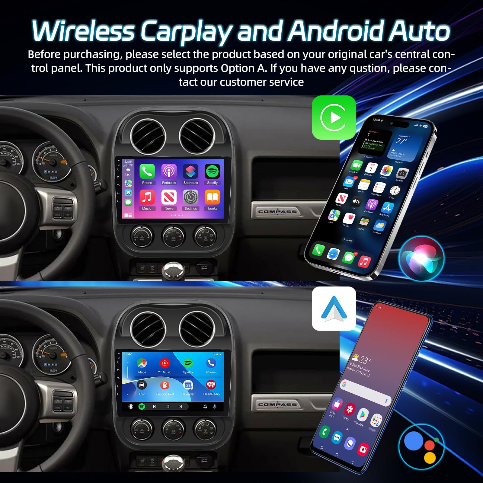 Nhopeew Android Radio For Jeep Compass Patriot 2010-2016 10.1 Inch Touch Screen