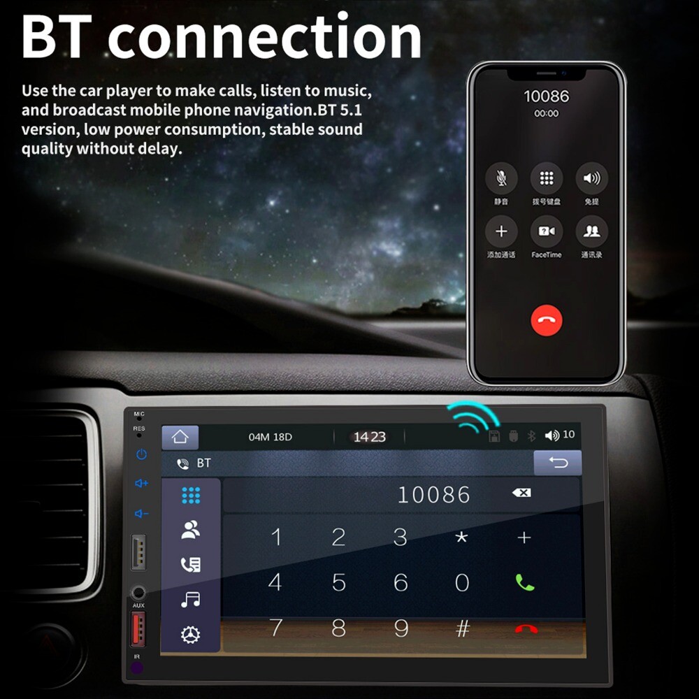 7″ Double 2 DIN Car MP5 Player Bluetooth Touch Screen Stereo Radio With Camera