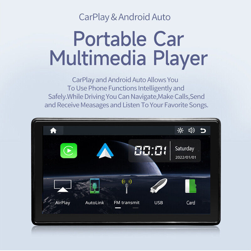 7″ Touchscreen Apple Carplay Android Auto Portable Car Radio Receiver Mp5 Player