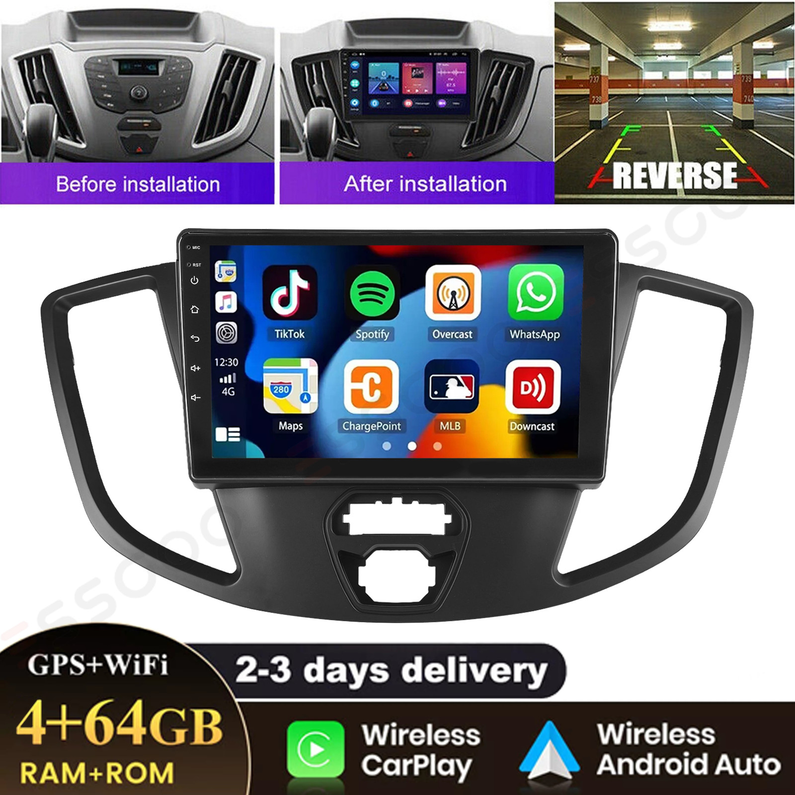 9″ CarPlay 4+64G For 2015-2019 Ford Transit 150/250/350 Car Stereo Head Unit SWC