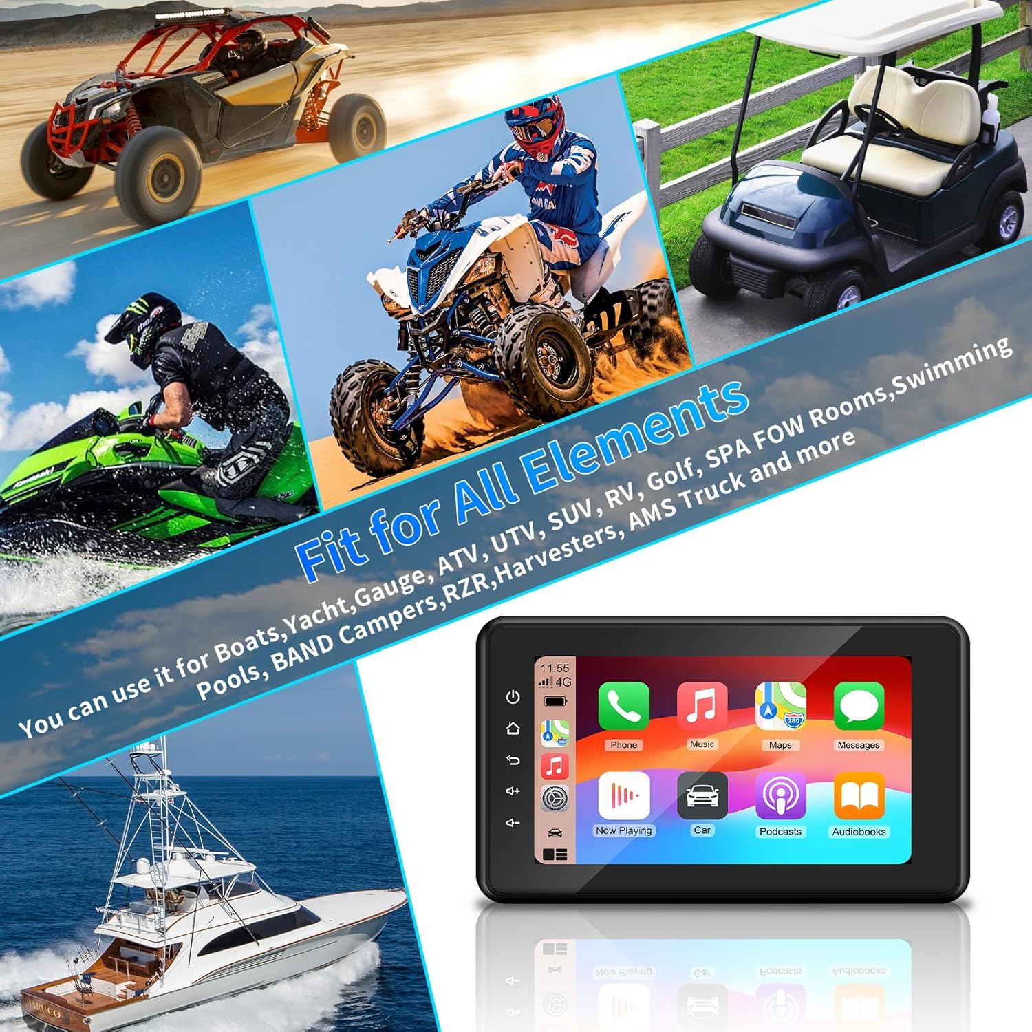 2026 Upgraded Marine Stereo with Wireless Carplay and Android Auto, Portable 8”