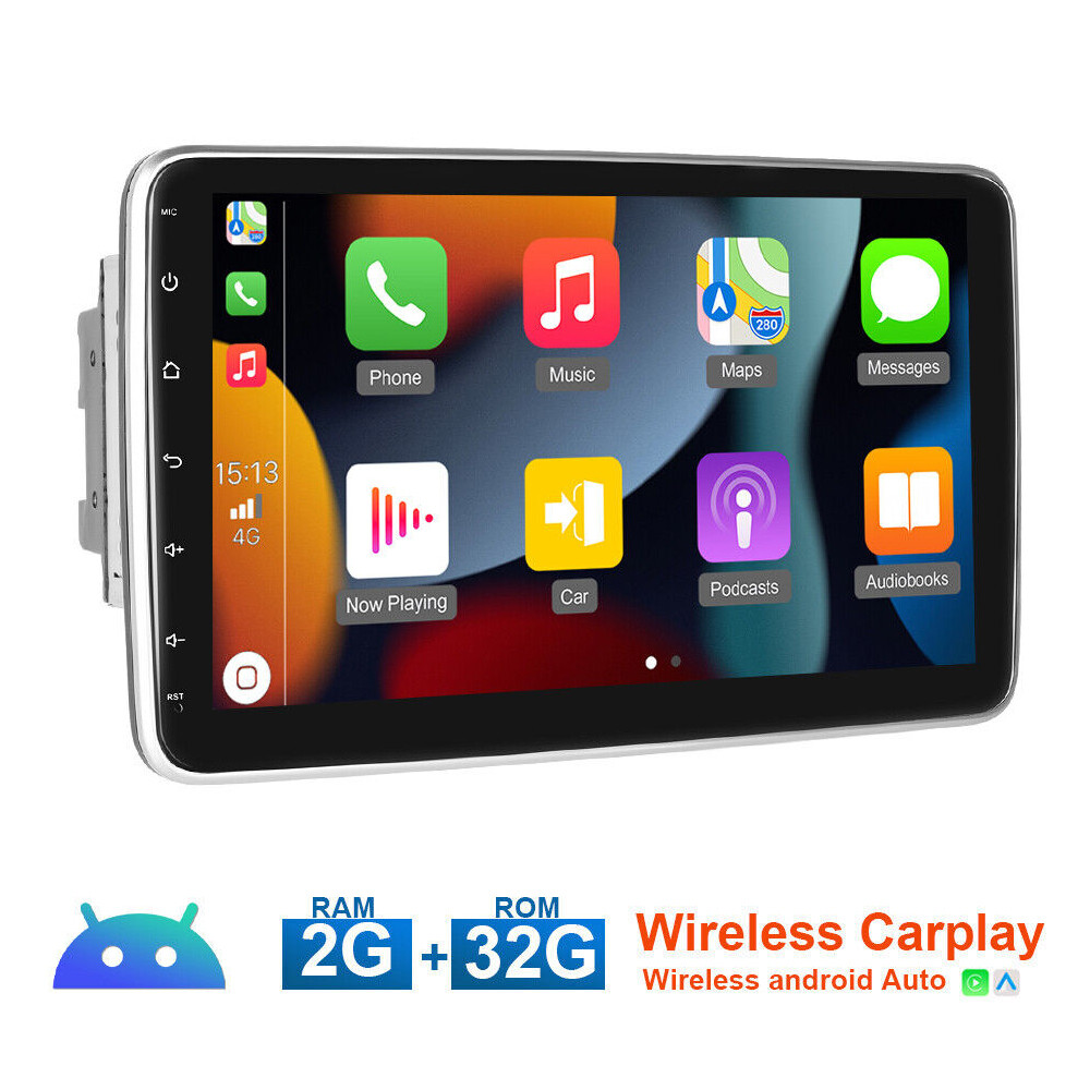 Rotatable 10.1” Touch Android 15 Car Stereo Radio Double 2DIN GPS Wifi Carplay