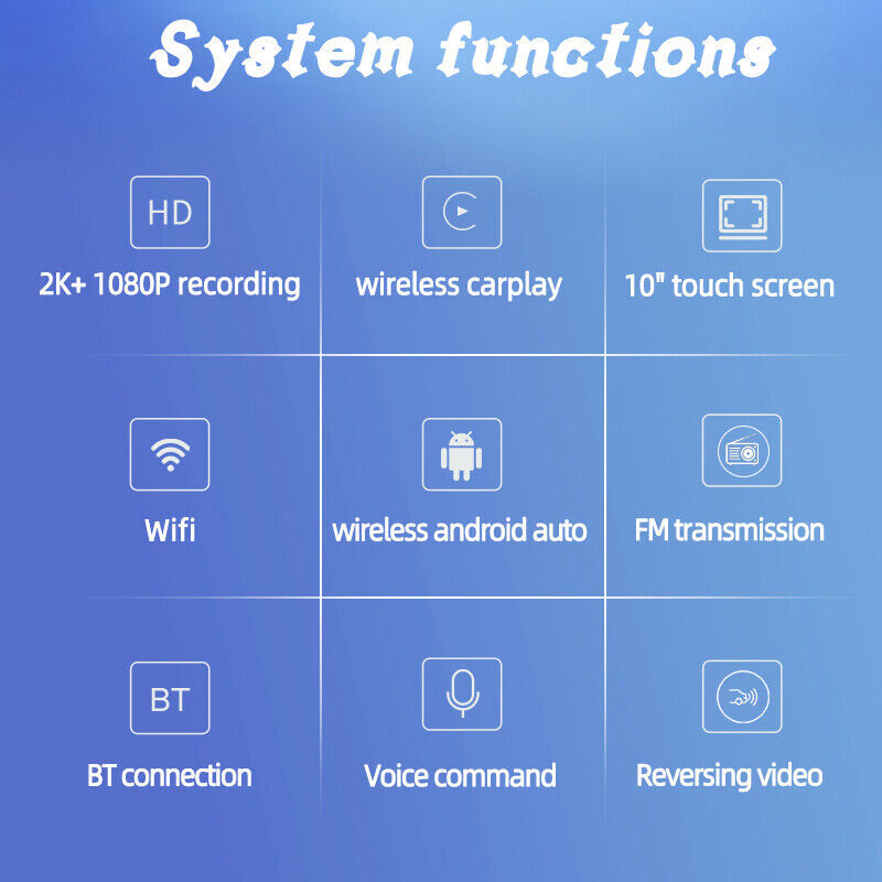 Portable 10″Car Stereo Wireless Carplay Android Auto Player Multimedia Bluetooth