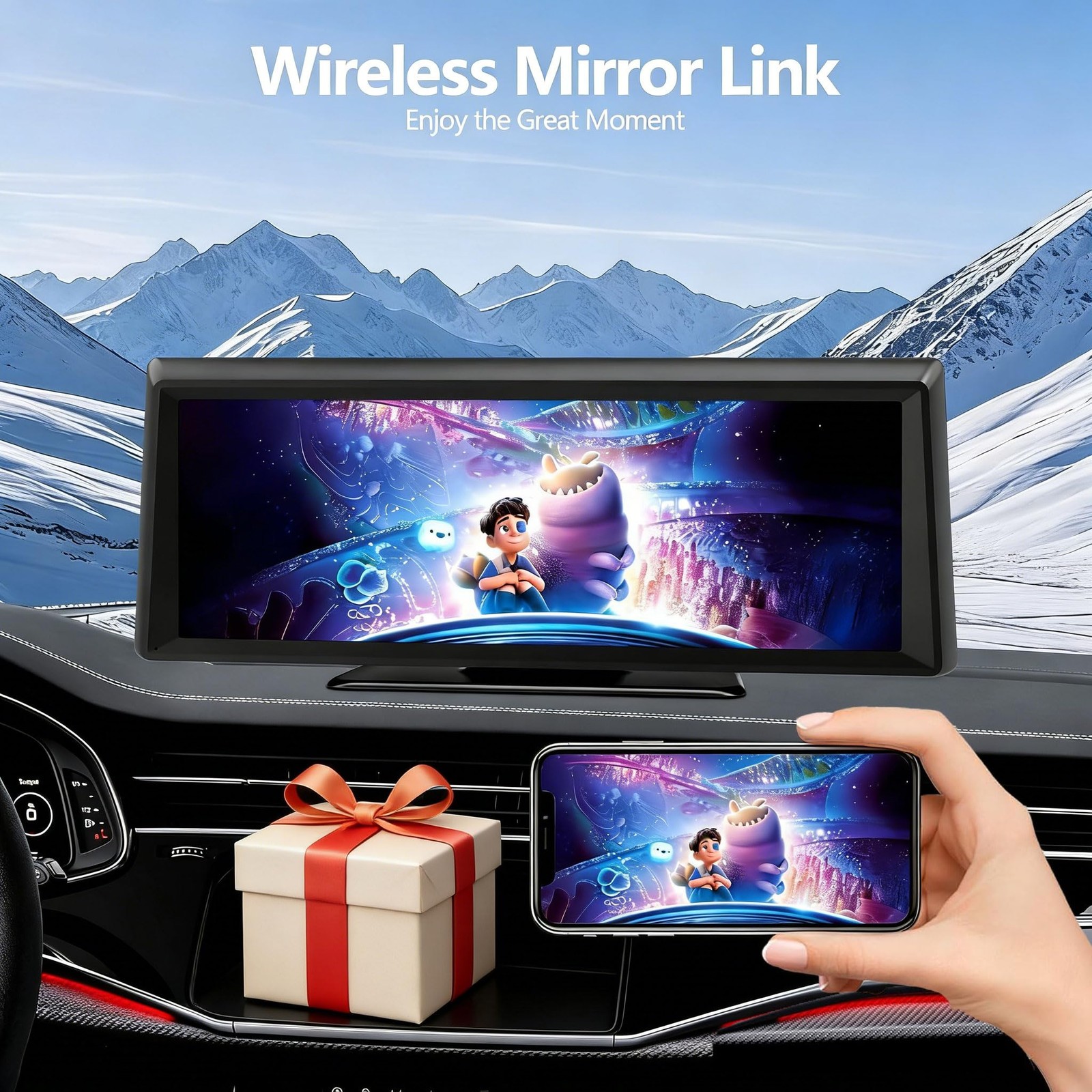 8.1″ Portable Wireless Carplay Screen for Car, 2K Dash Cam & 1080P 8.1 inch