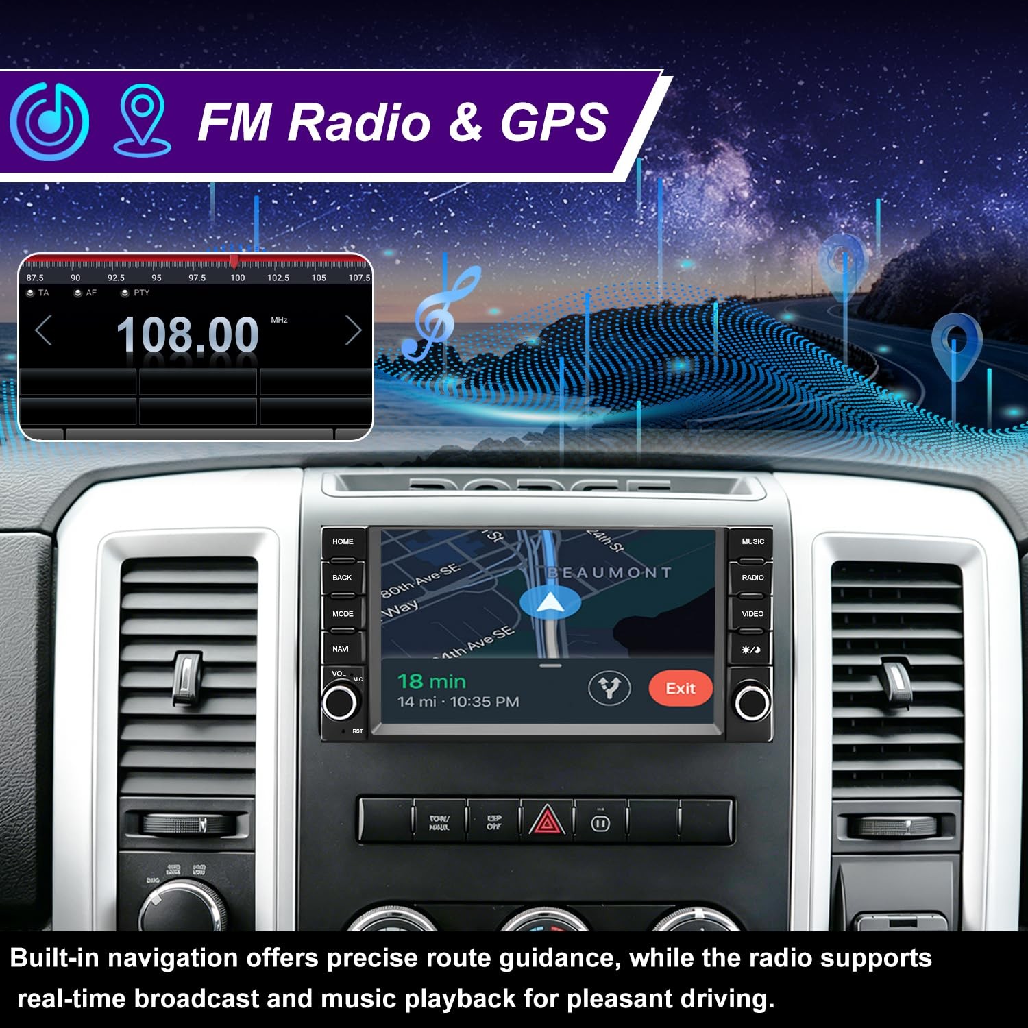 5G WiFi Radio for Dodge RAM Jeep Wrangler Touch Screen GPS CarPlay Android Auto