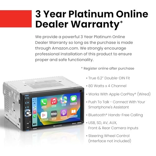 BCP62 Car Stereo – Apple CarPlay, Double Din, 6.2 Inch 6.2 Inch w/ Volume Knob