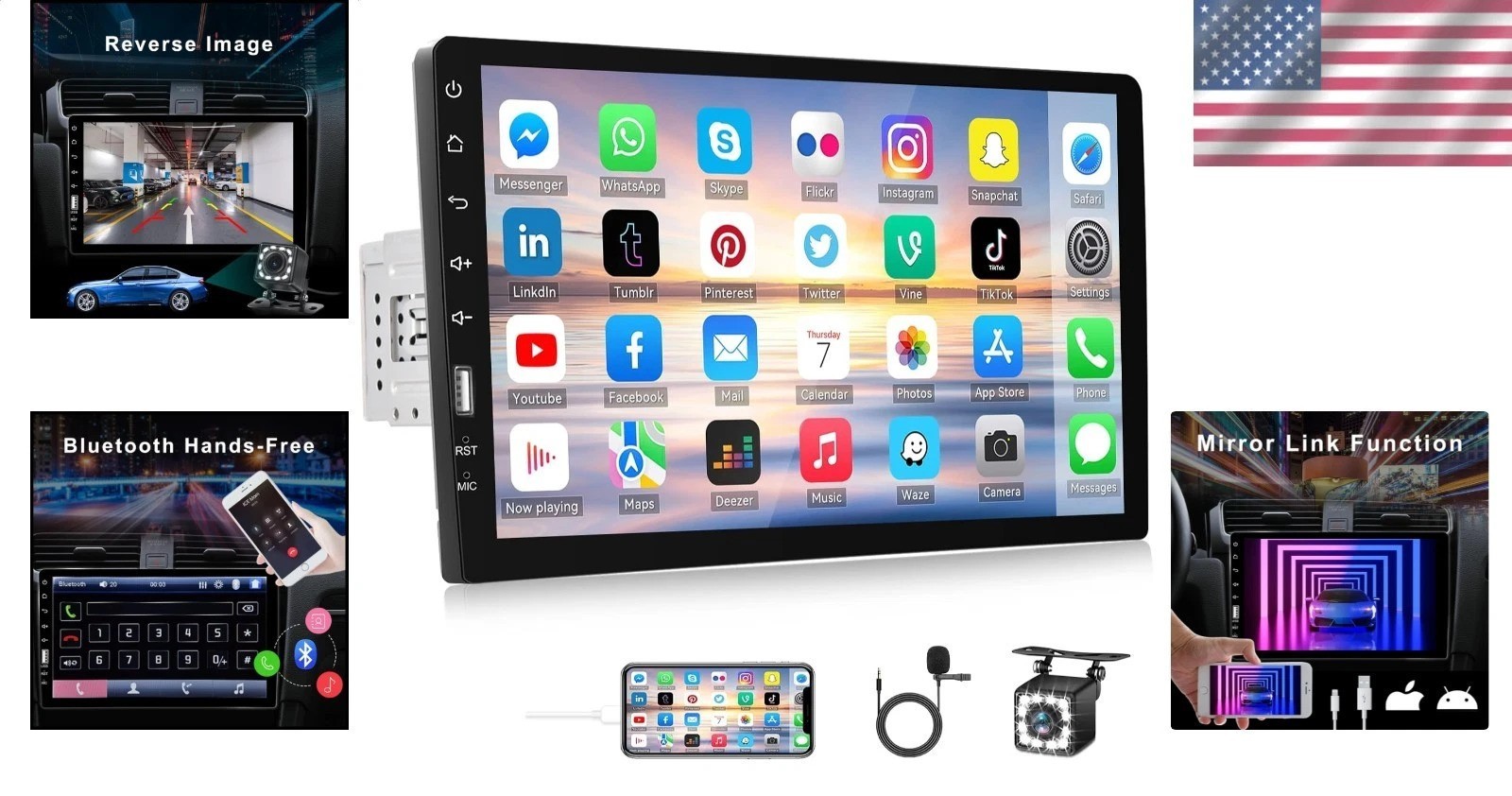 Touchscreen FM Radio MP5 USB w/ Camera Mic