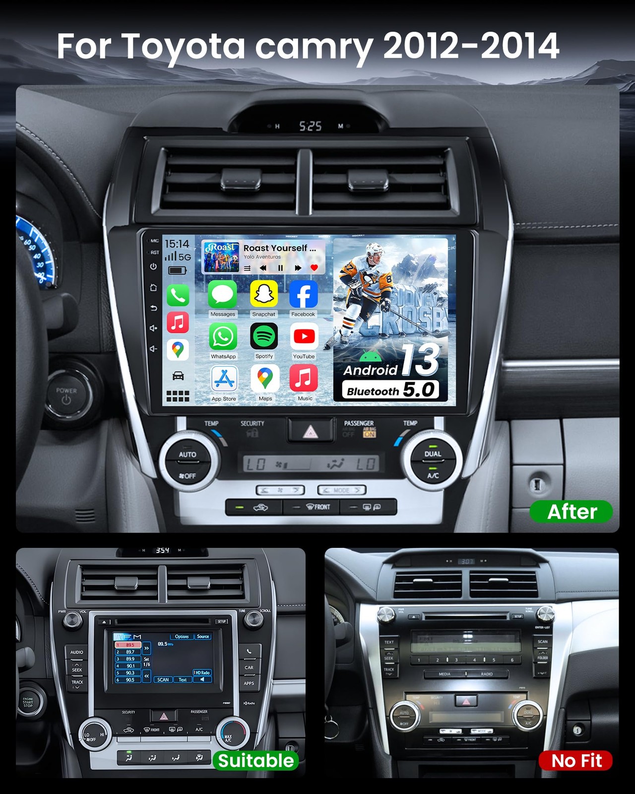 8core Android Auto CarPlay Car Radio Stereo For 2012 2013 14 Toyota Camry 6+128G