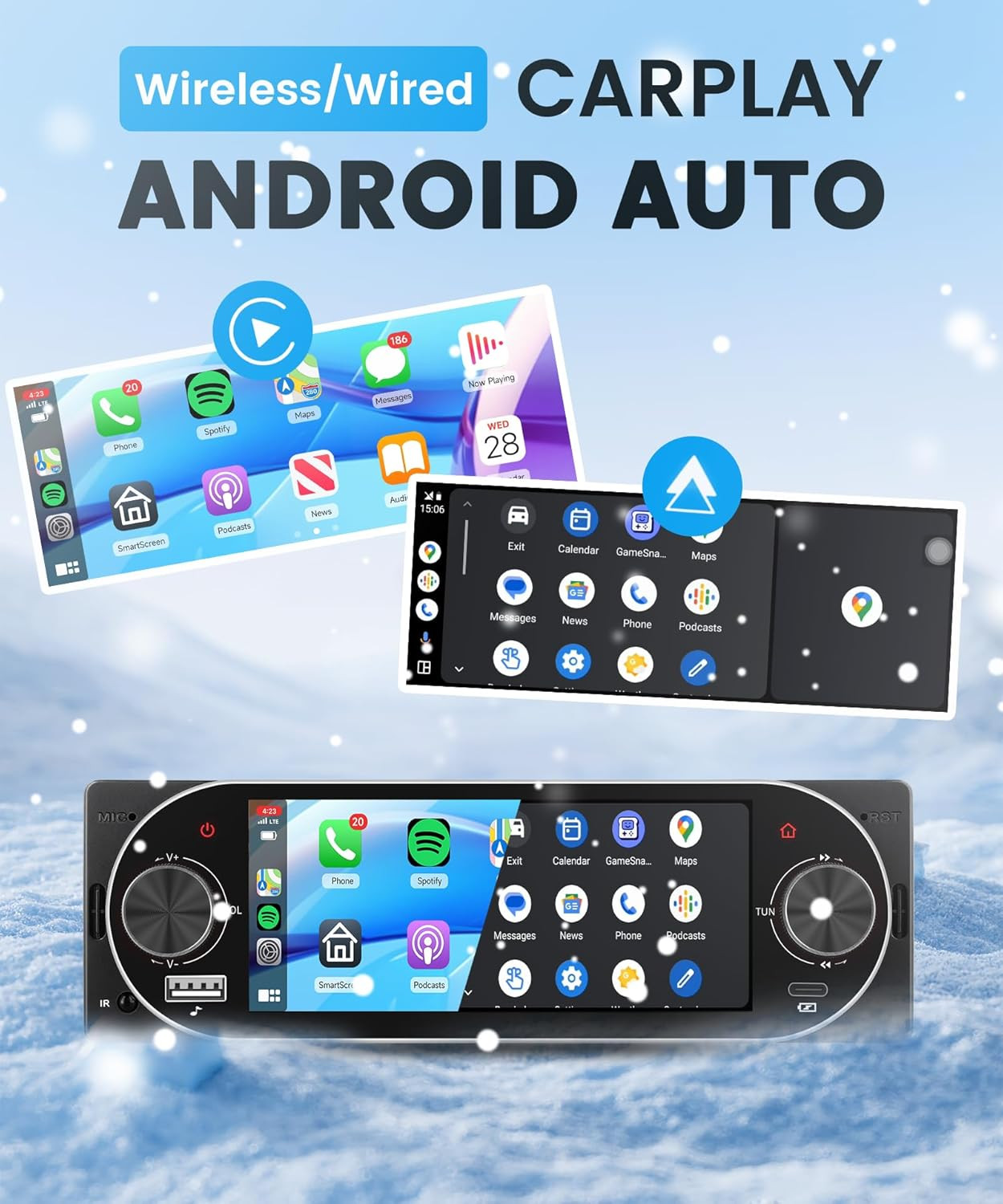 Single Din Car Stereo with Wireless Carplay & Android Auto, 5.1 Inch Touch Scree