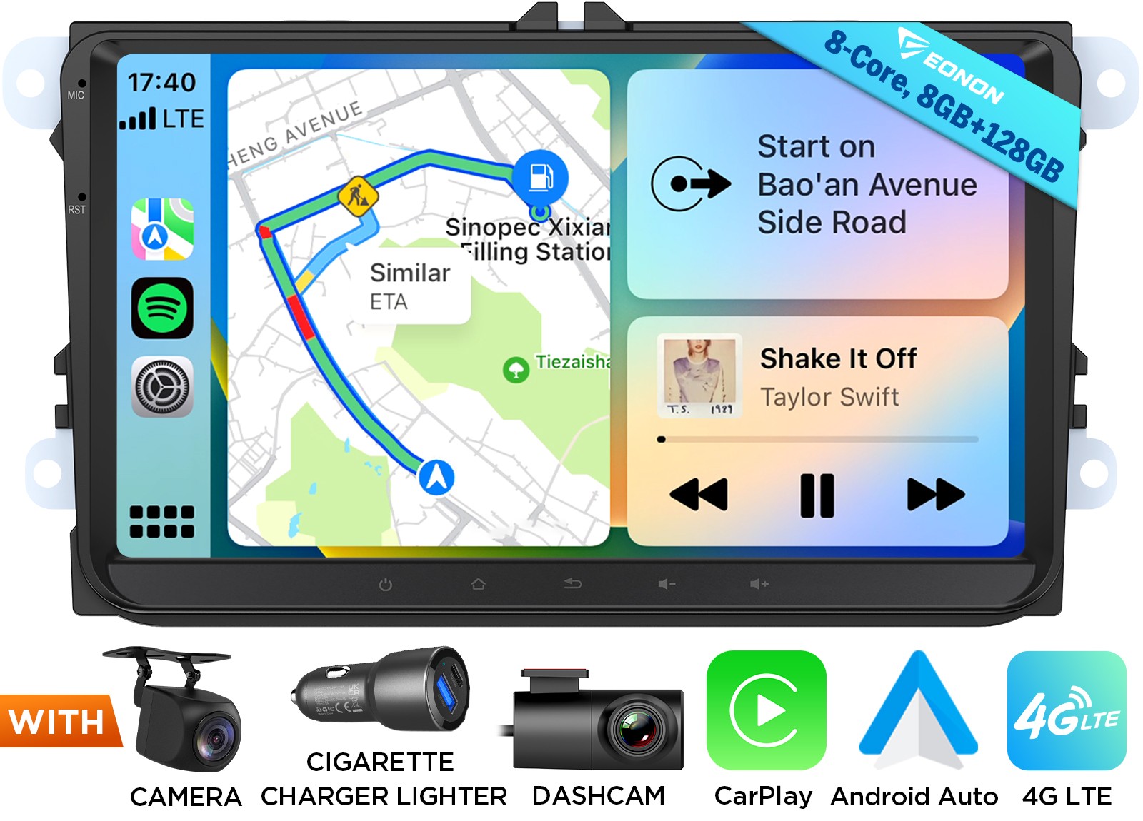 9″Android Auto QLED 8+128 for VW Golf MK5 2004-2009 Car Radio CarPlay GPS 4G LTE