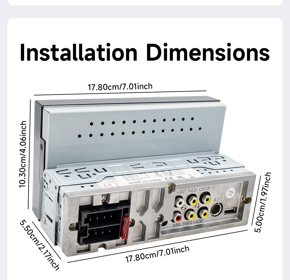 1Din 7″ Touchscreen Car Stereo with Bluetooth, Android/Apple CarPlay & GPS Radio