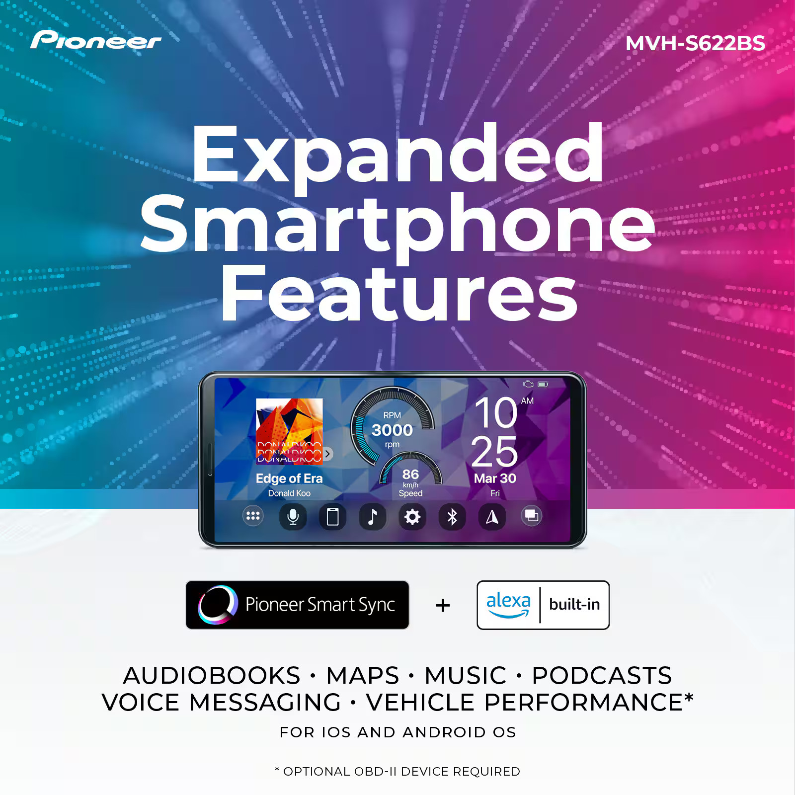 Pioneer – In-dash Bluetooth Audio Digital Media (ADM) Receiver – Black