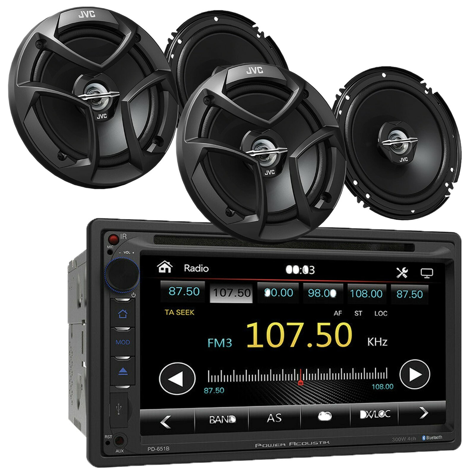 Power Acoustik PD-651B 2-DIN DVD/CD Receiver + 4x JVC CS-J620 6.5″ 600W Speakers