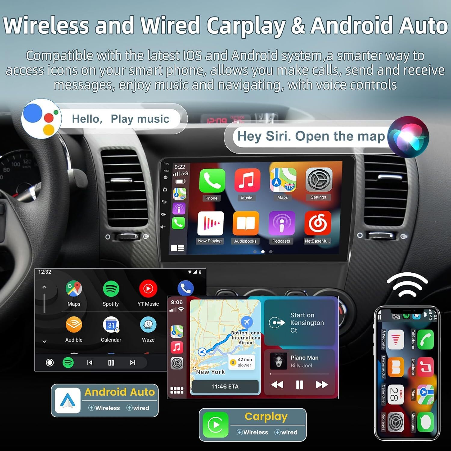 For KIA Forte 2014-2018 Android 12 Apple Carplay Car Radio GPS Navi Stereo +CAM