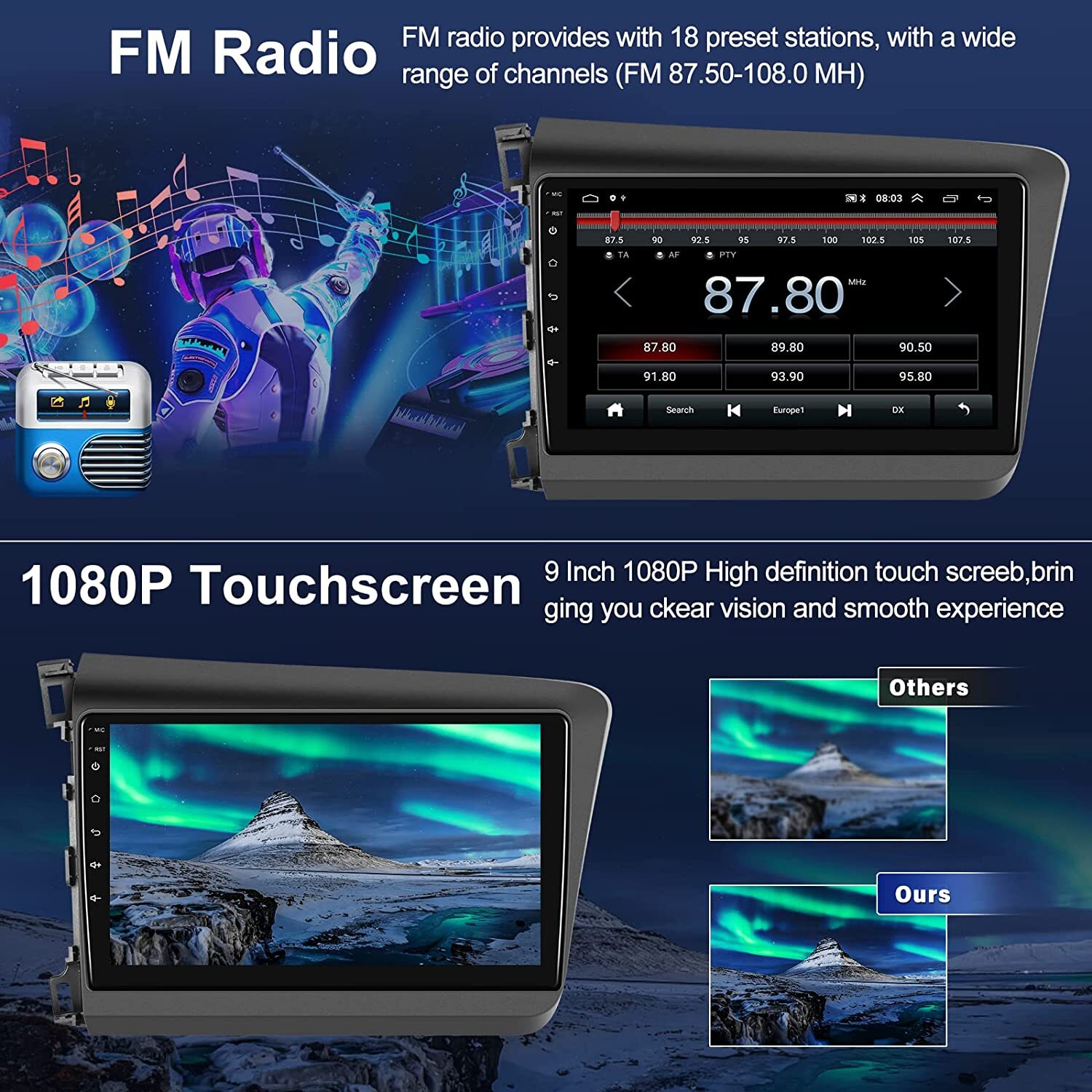 2+32G Android 15 For Honda Civic 2012-2015 Wireless Carplay Car Stereo Radio GPS