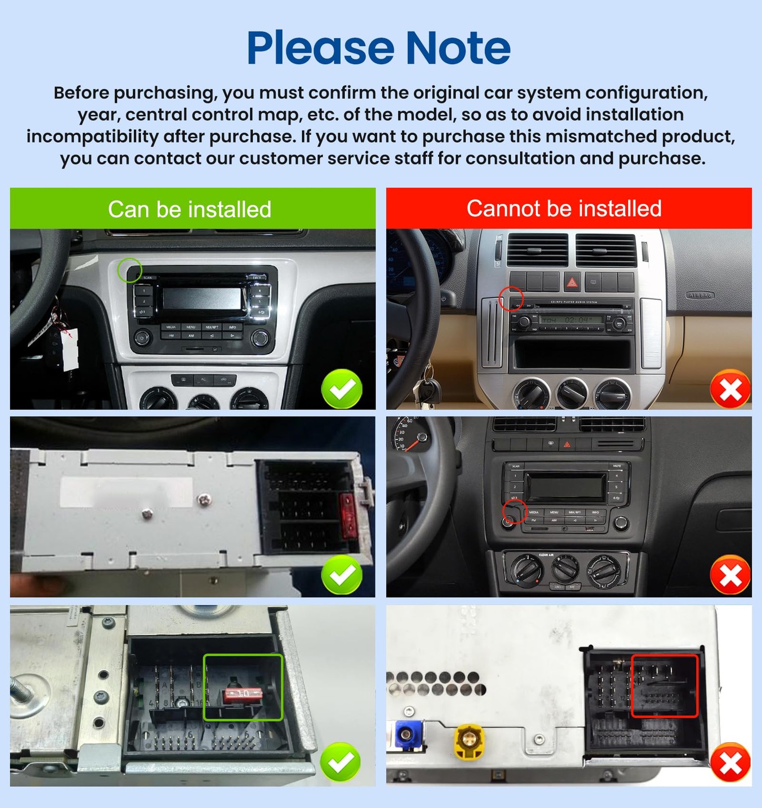 7” Touchscreen Wireless Carplay Android Auto Stereo for VW Passat Jetta Golf