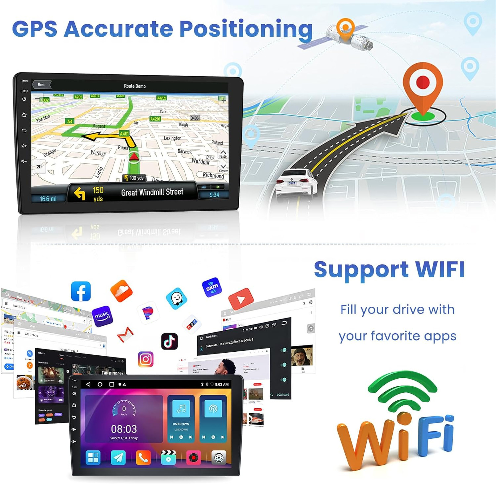 5Ghz WiFi Car Stereo Android 15 10 Inch Touchscreen GPS Bluetooth FM RDS Backup