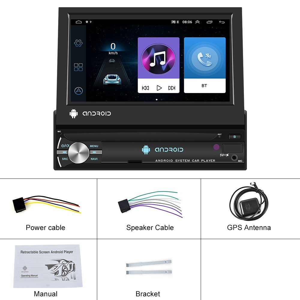 7″ HD Android Car Navigation Head Unit Bluetooth CarPlay WiFi Manual Fold Screen