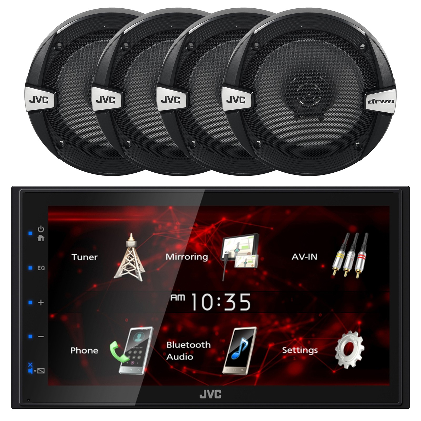 JVC 2 DIN In-Dash Stereo Receiver w/ 4x 6.5″ 300 Watt 2-Way Coaxial Car Speakers