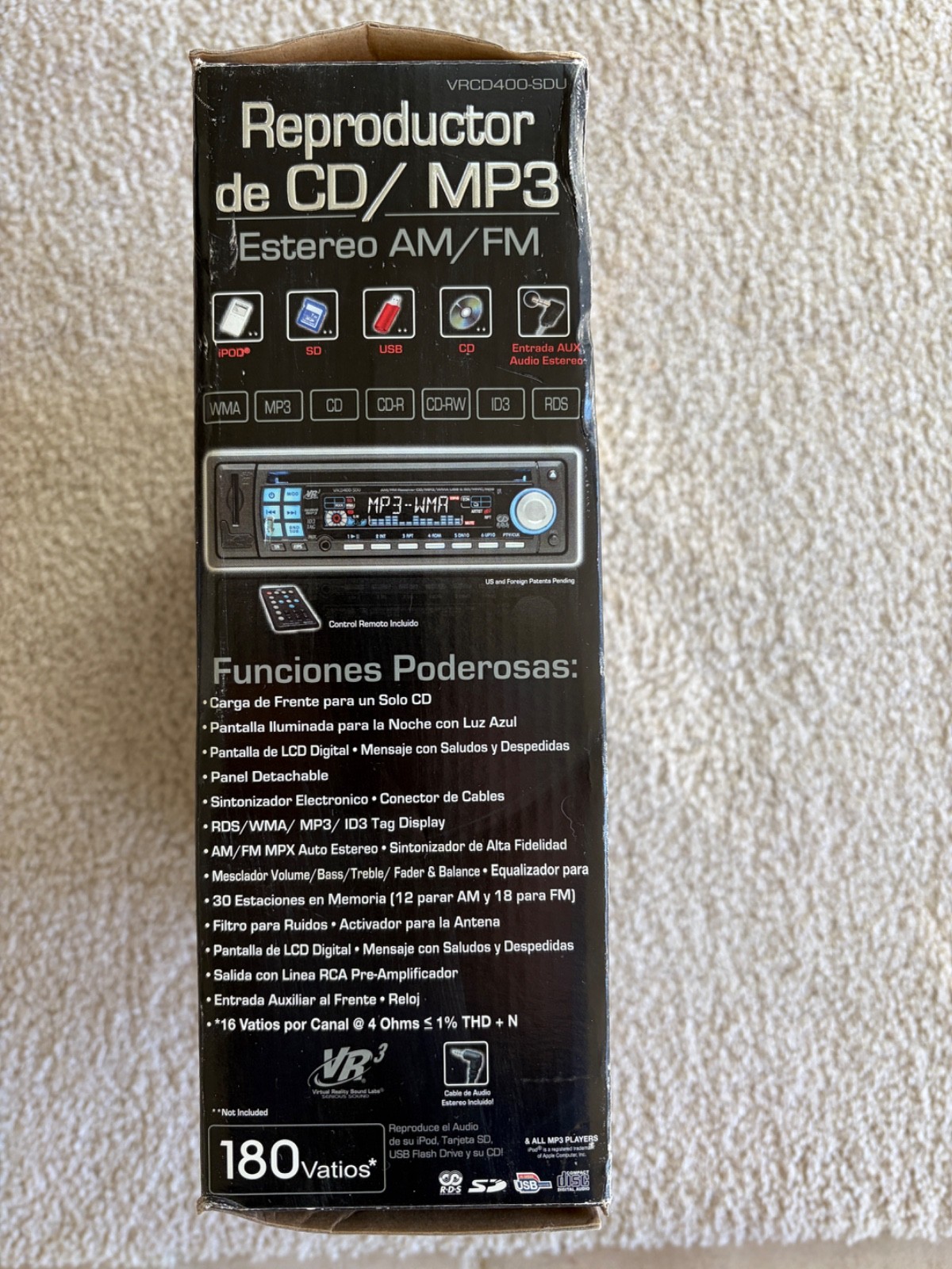 VR3 VRCD400-SDU AM/FM CD MP3 Car Stereo USB SD AUX 180W New Open Box