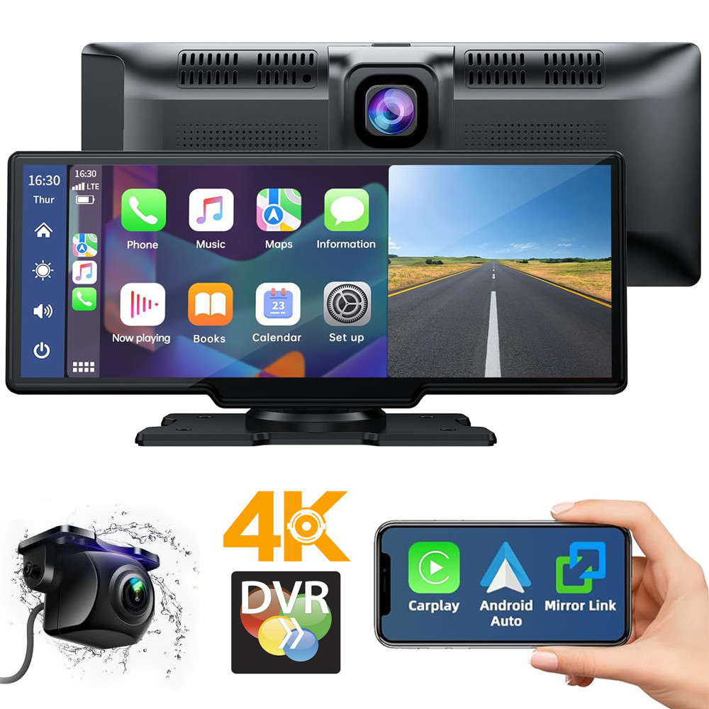 10.26″ Android Auto Screen Wireless CarPlay Car Stereo Fr Apple 4K Dash Cam BT