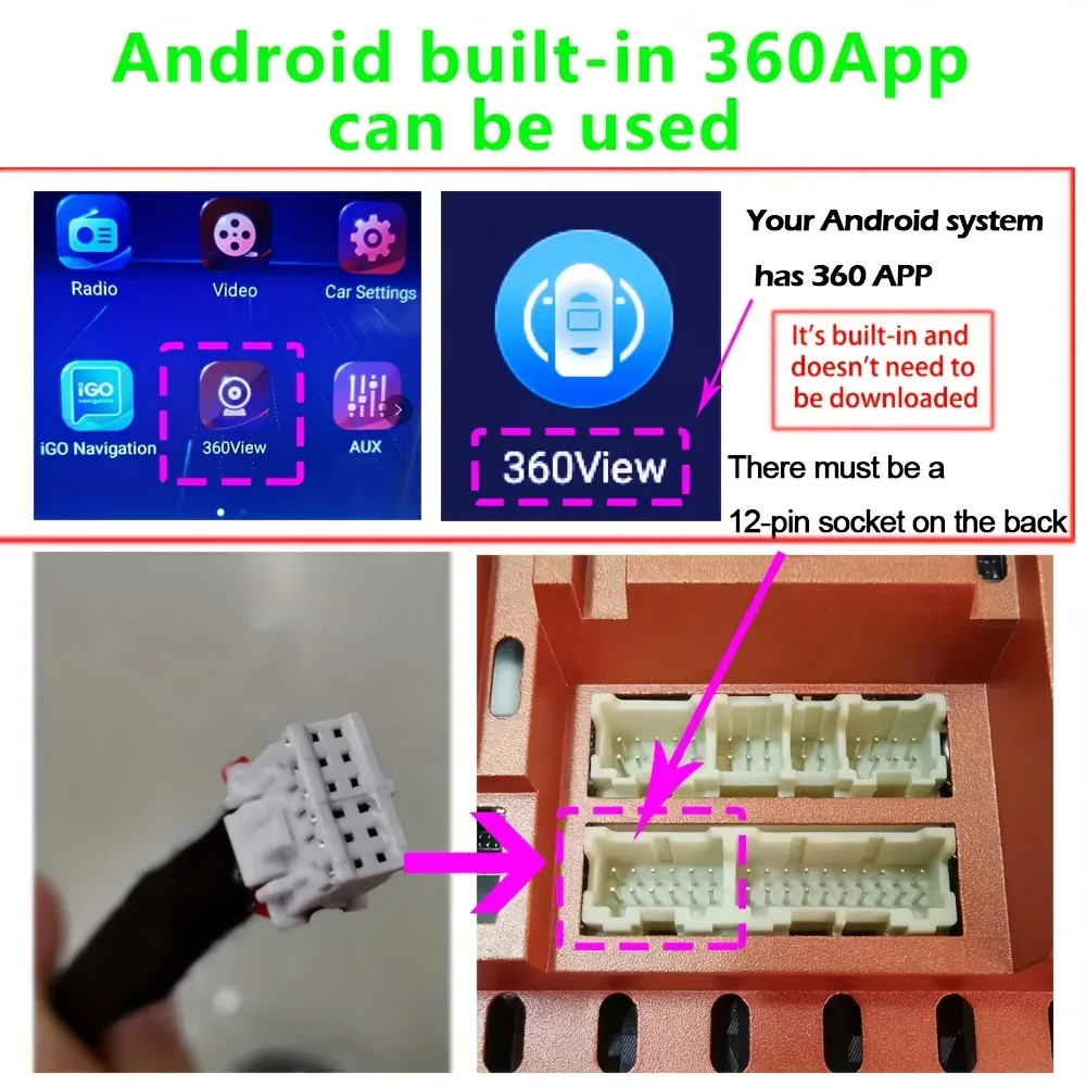 360° Panoramic Night Vision Camera,AHD720P/1080P, Compatible Android Car Radios
