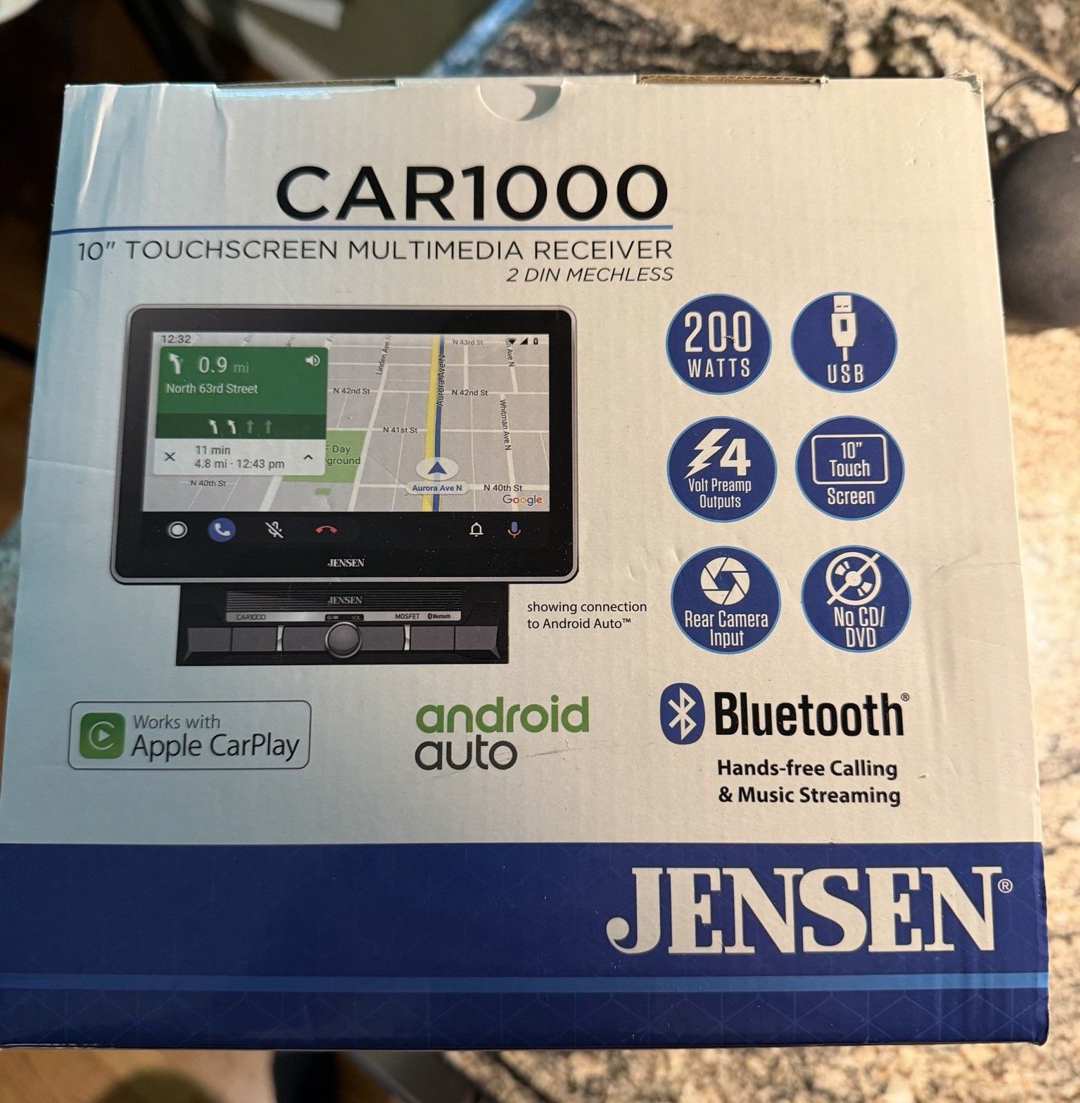 Jensen CAR1000 10.1” LED Backlit Touchscreen Car Radio/AV Receiver – CAR1000