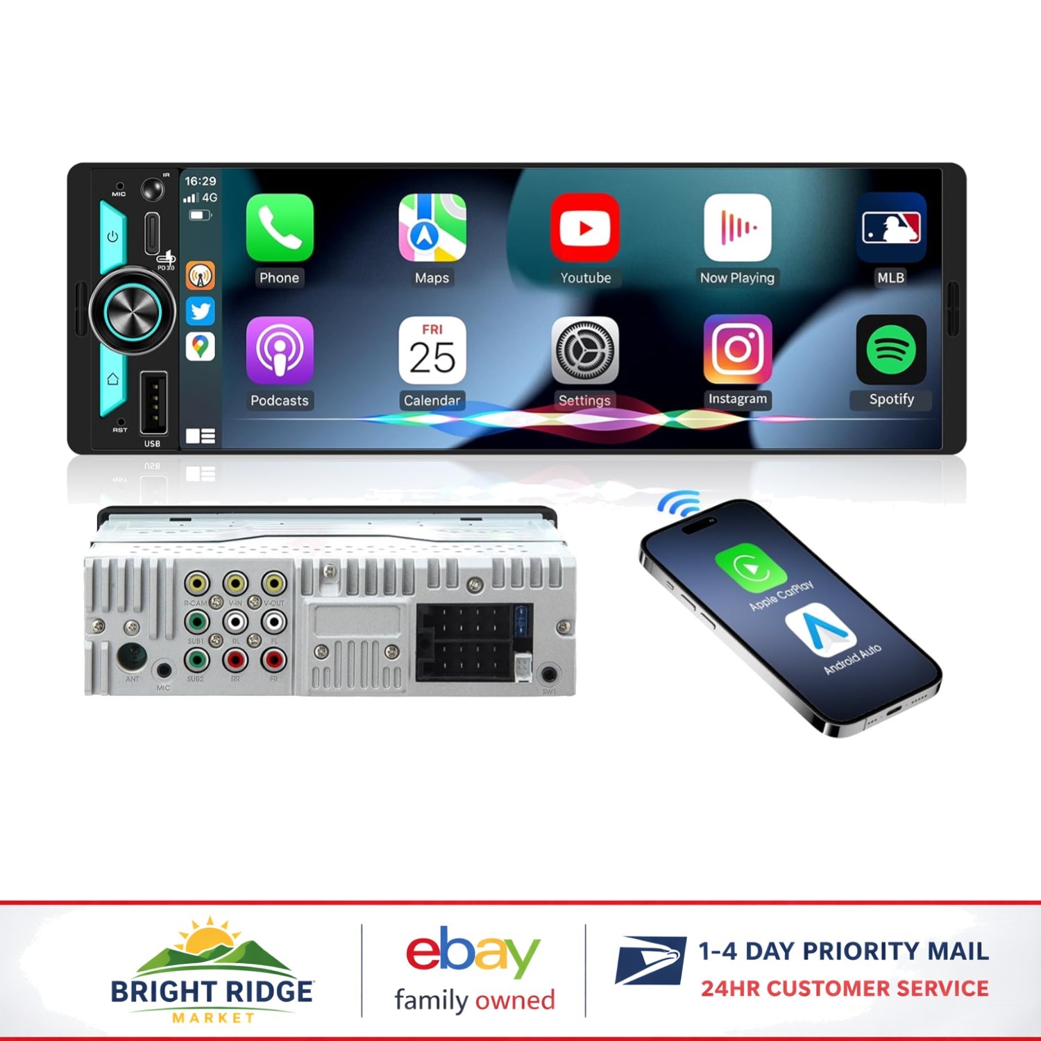 Compact Single Din Radio with 300W Power, Subwoofer Outputs & Voice Assist