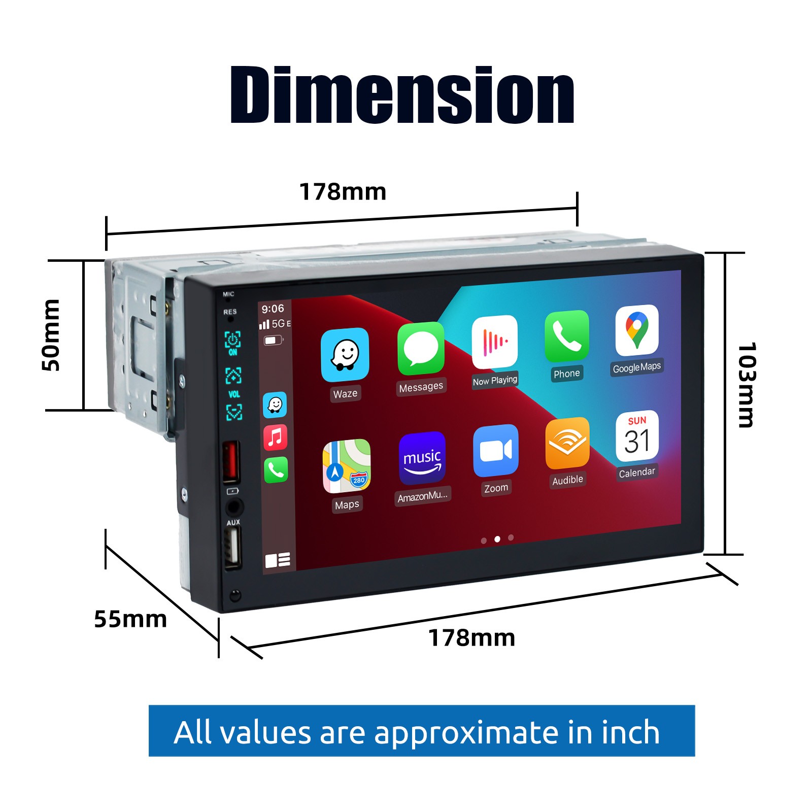 Single 1DIN Car Stereo Radio Bluetooth MP5 Player Apple CarPlay/Android Auto USB