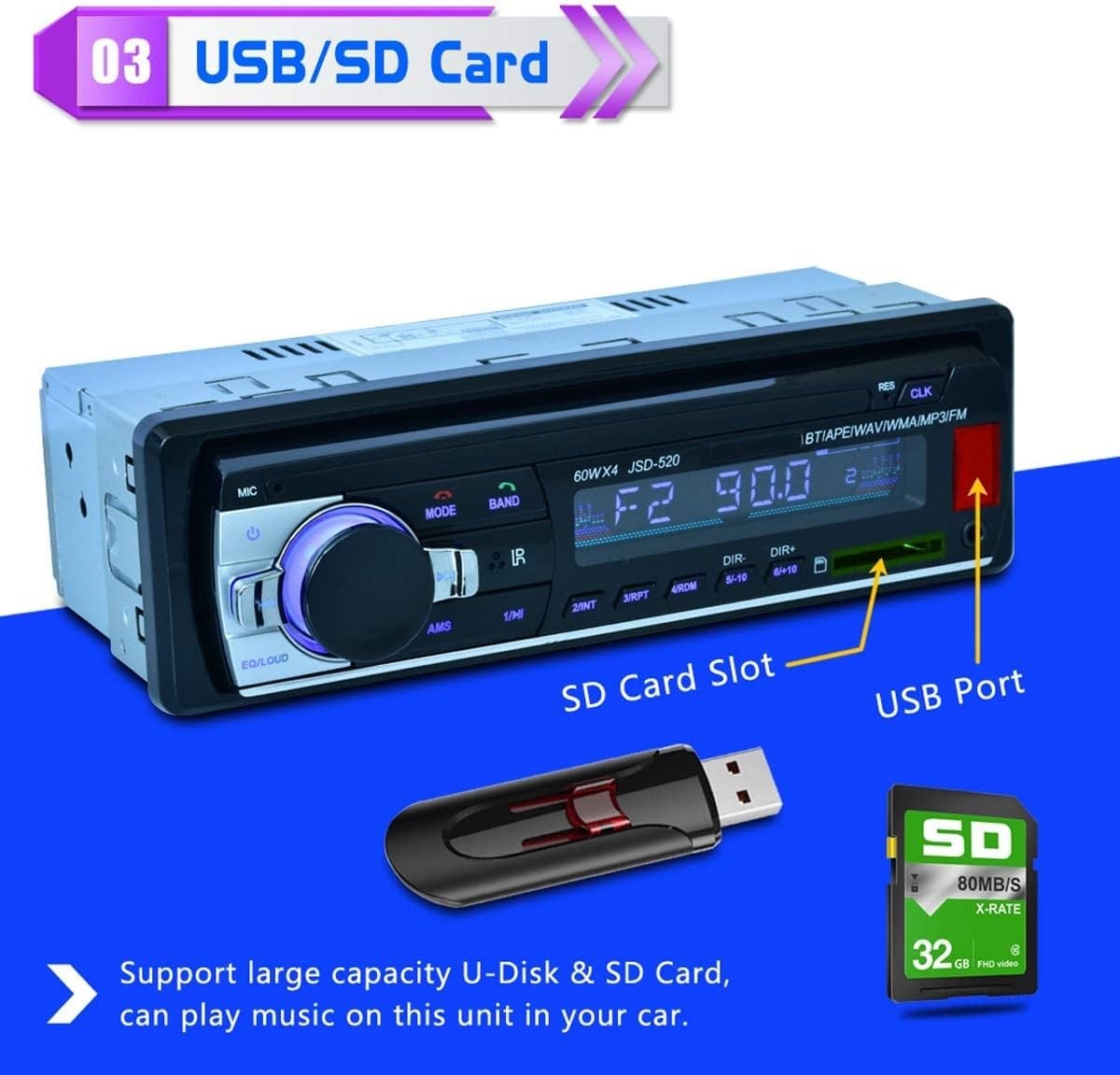 Bluetooth 12V Car Stereo with FM Radio & USB/SD/MMC for Modern Drivers