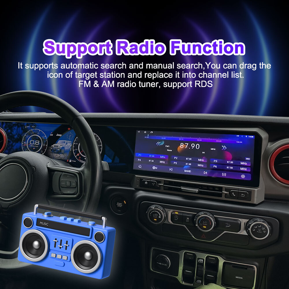 12.3″Car Radio for Jeep Wrangler 2018-2022 Dual Screen Carplay SWC BT Music DSP