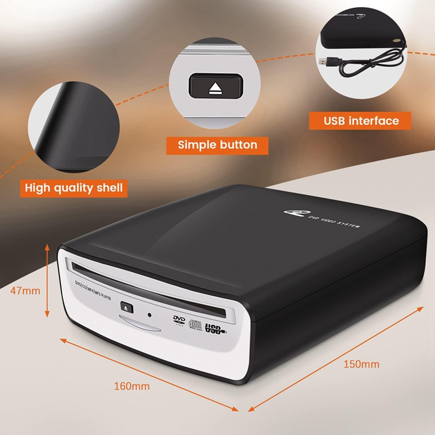 Car Universal CD Player Machine, Vehicle External USB CD Player for Car Android