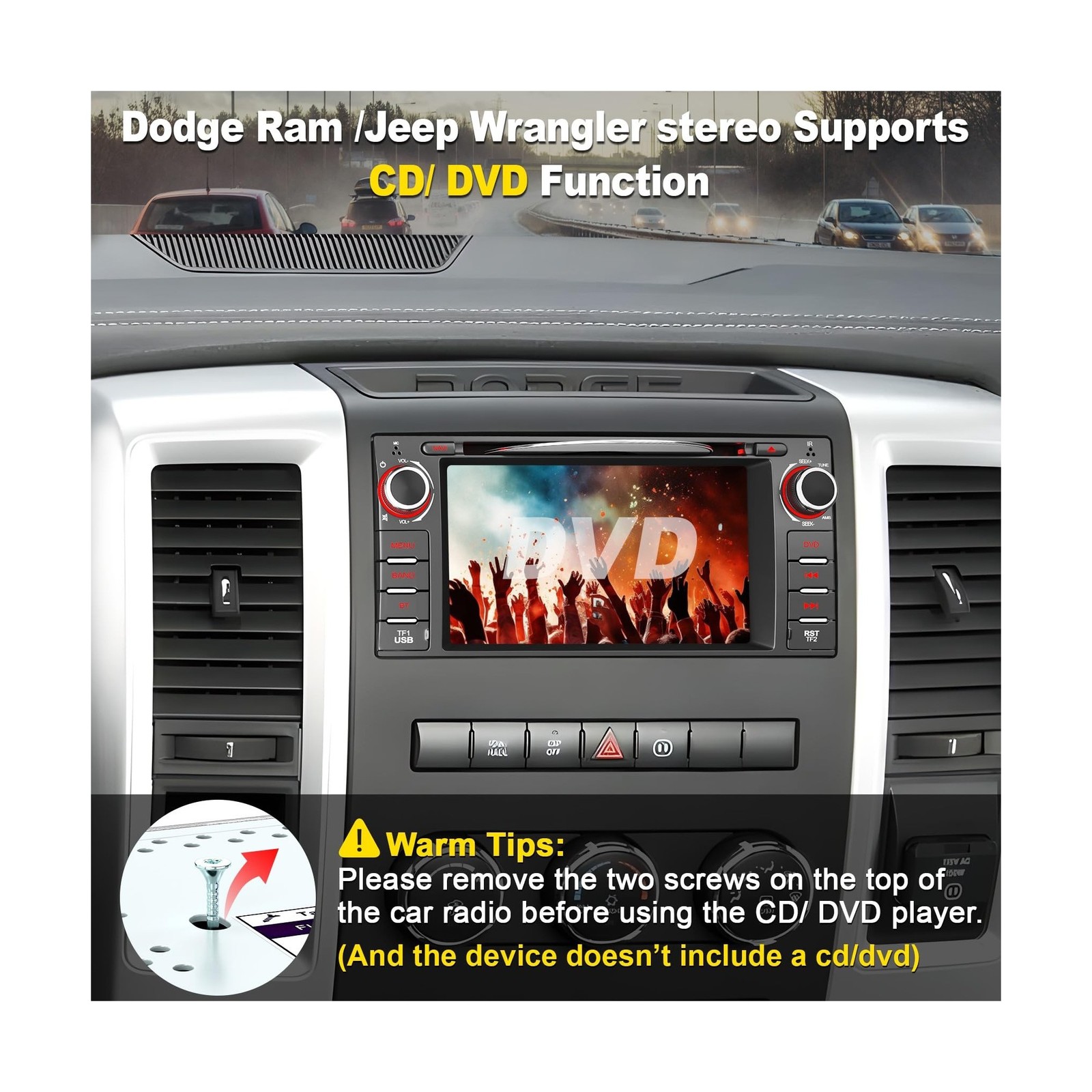 Car Radio Stereo with CD/DVD Player for Dodge RAM 1500 2500 3500 (2009-2012),…