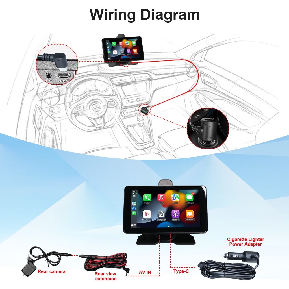 Clearance! 7″ Apple CarPlay DVR with 1080P Dual Dash Cam – iPhone Only