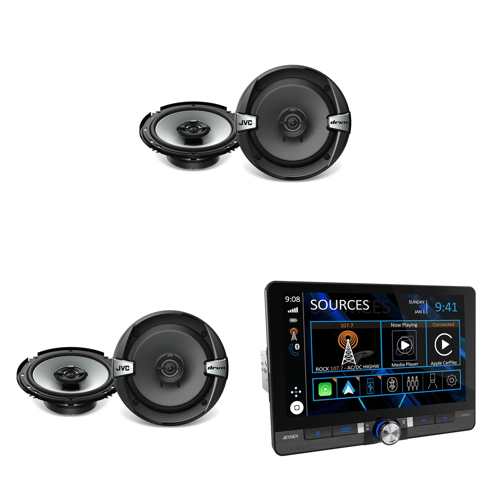 Jensen 8″ Touch Digital Receiver + JVC 6.5″ Speakers