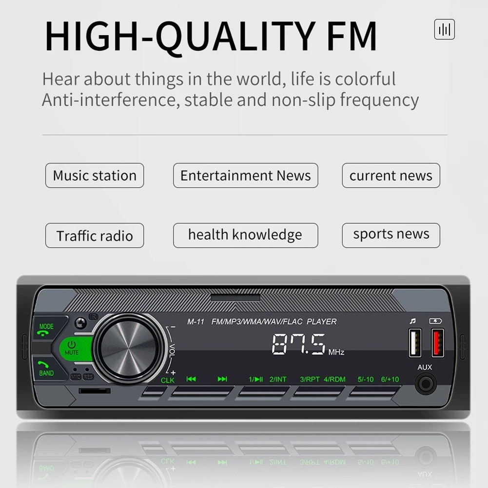 Single Din Car Radio 45W Stereo Bluetooth Receiver MP3 Player USB FM SD Input