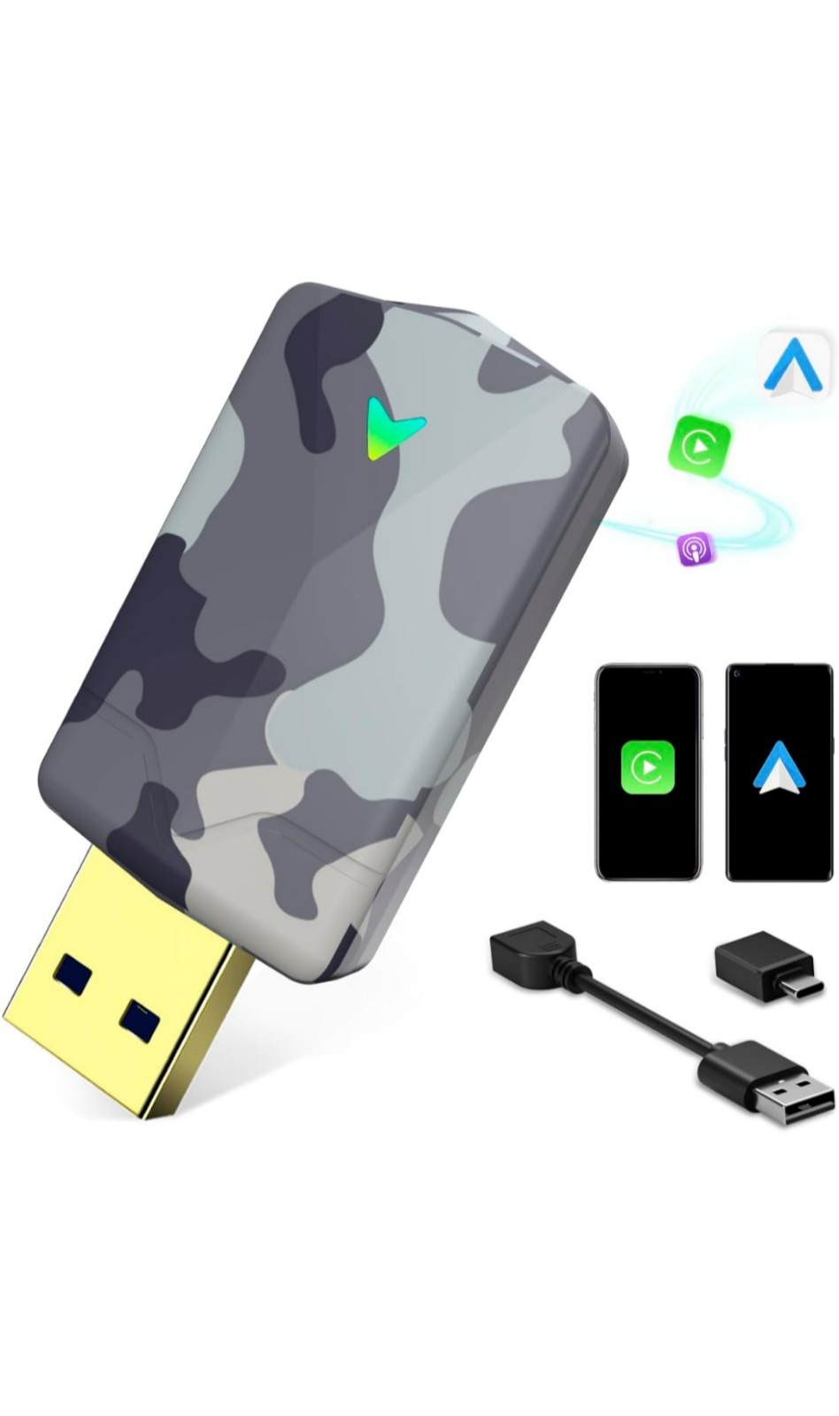 Mini Carplay and Android Auto Wireless Compatible with iOS10+/Android 11+