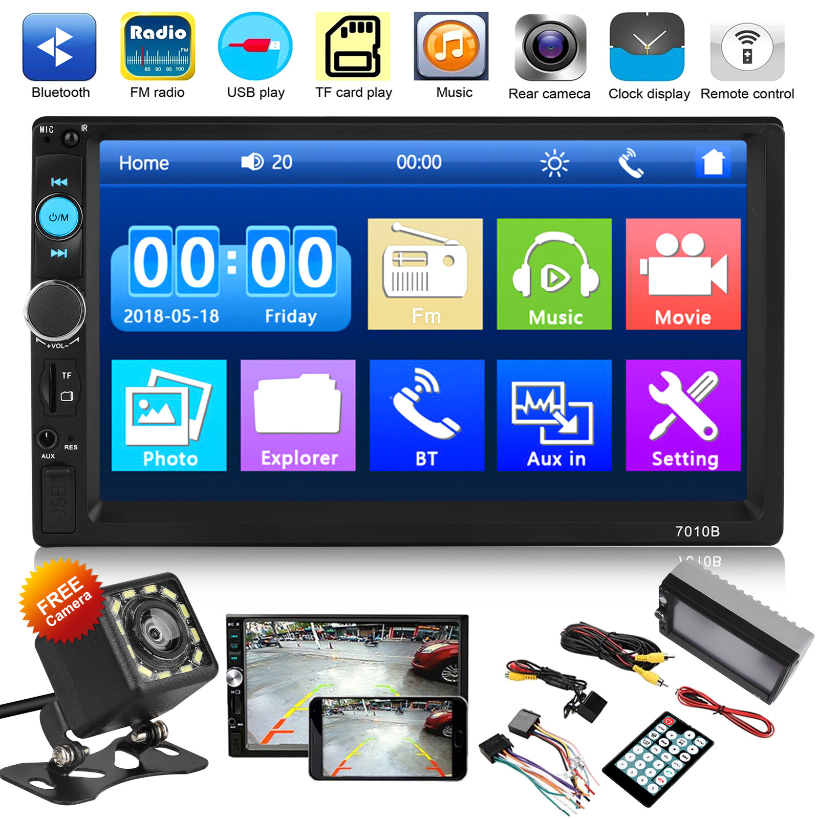 Double 2din Car Stereo Radio Bluetooth MP5 Mirror link Player Touch screen 7”