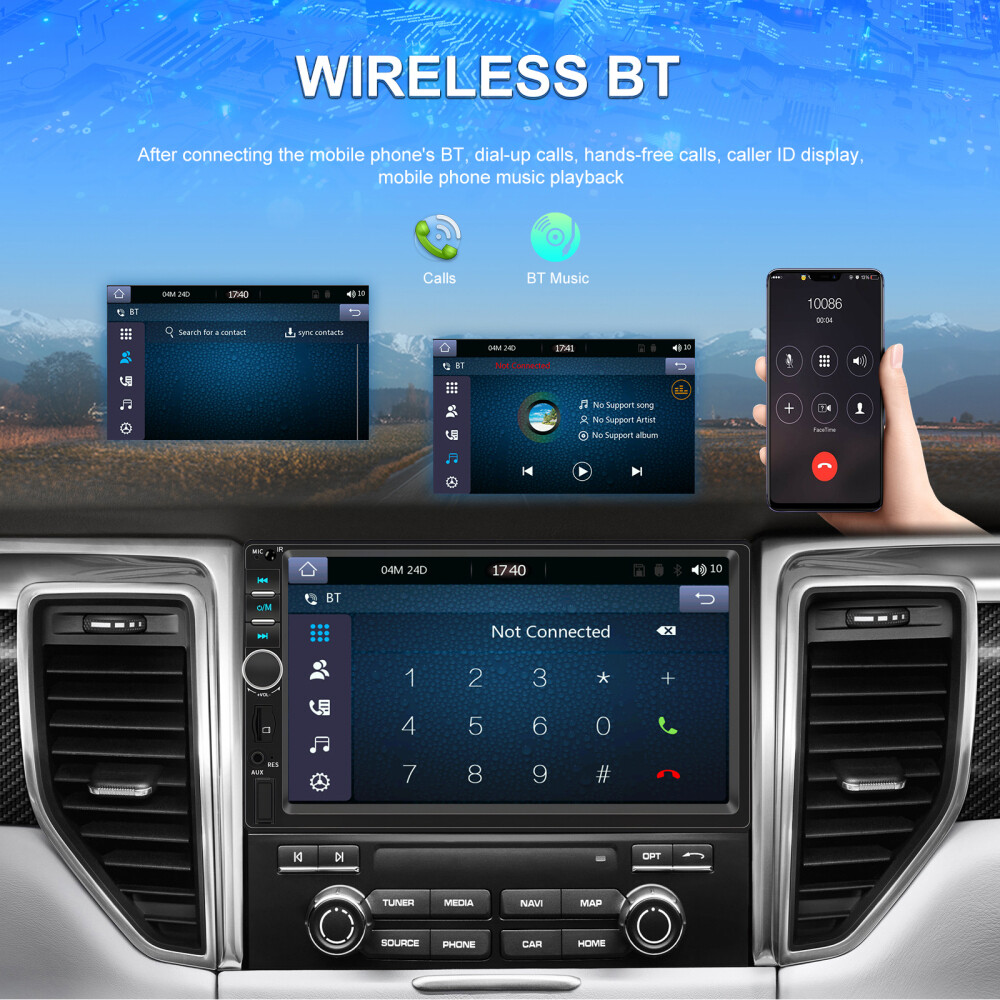 7″ Double 2DIN Carplay Car Radio Android Auto Bluetooth USB FM Mirror Link +Cam